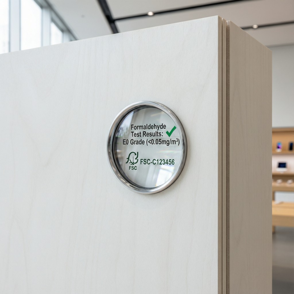 apple store display built with yicaiyigo Apple Store display built with Yicaiyigou MDF showing ENF and FSC compliance labels