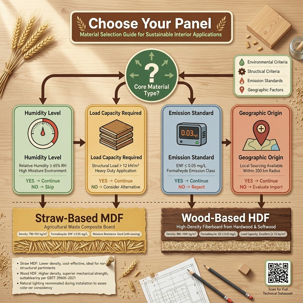 decision tree infographic for selecting Decision tree infographic for selecting straw-based MDF vs wood-based HDF based on technical criteria
