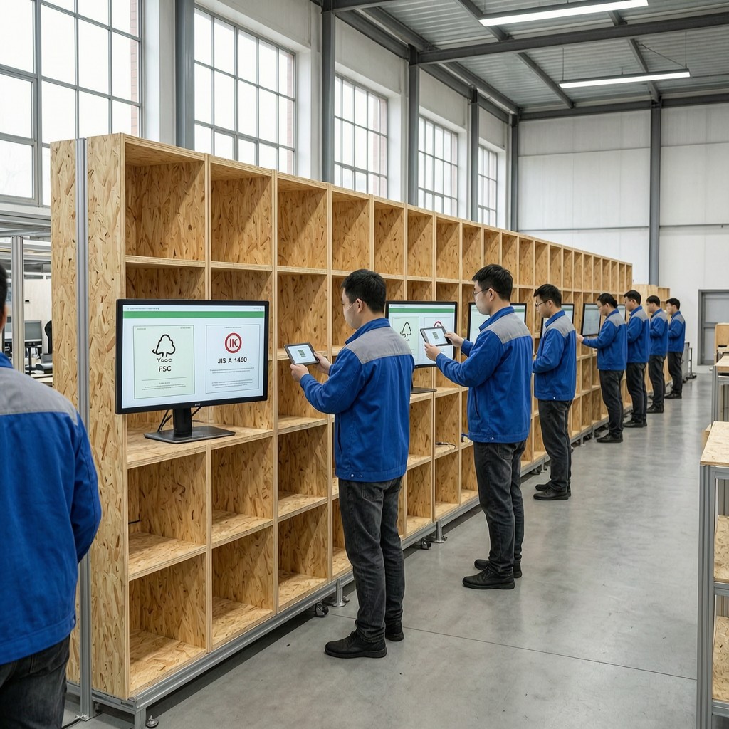 factory assembling ikea shelving with co Factory assembling IKEA shelving with compliant fire-rated particleboard