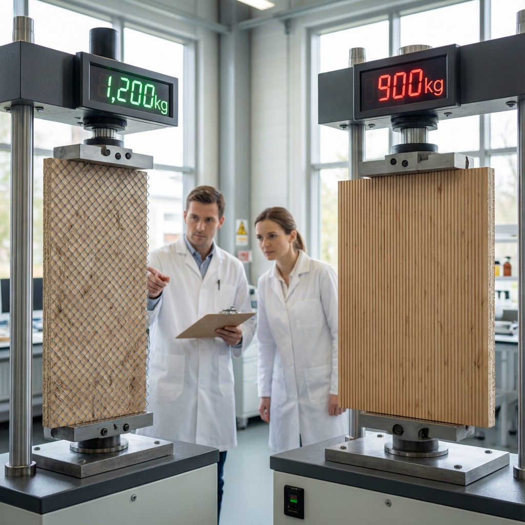 lab test comparing load capacity of wire Lab test comparing load capacity of wiremesh vs grooved anti-slip plywood under hydraulic pressure