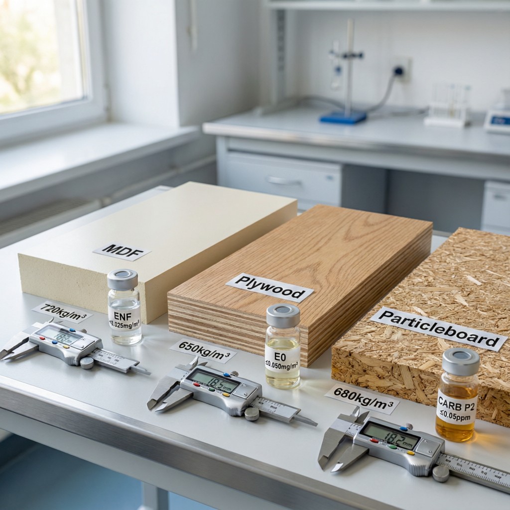 technical comparison of mdf plywood an Technical comparison of MDF, plywood, and particleboard with lab-grade measurement tools