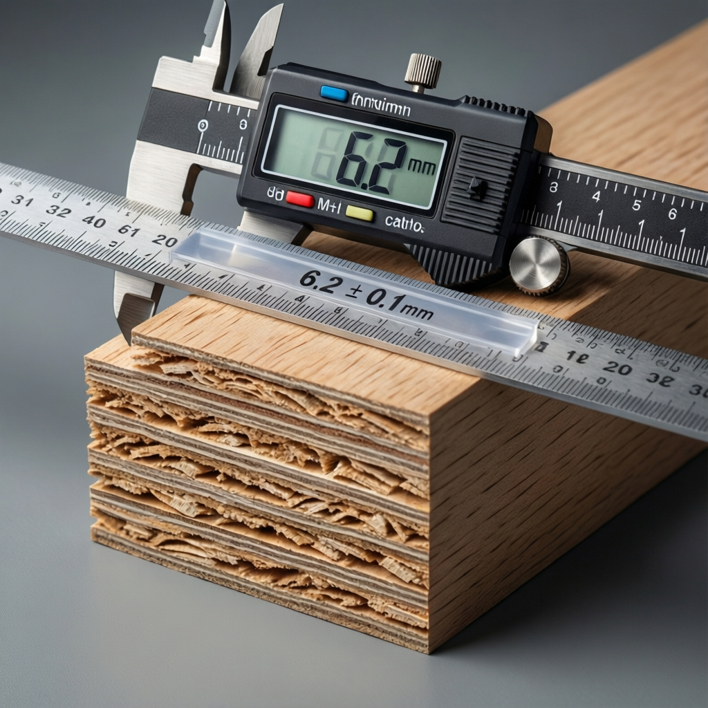 calibrated core mdf cross section Close-up cross-section of precision calibrated MDF core showing thickness tolerance and surface quality