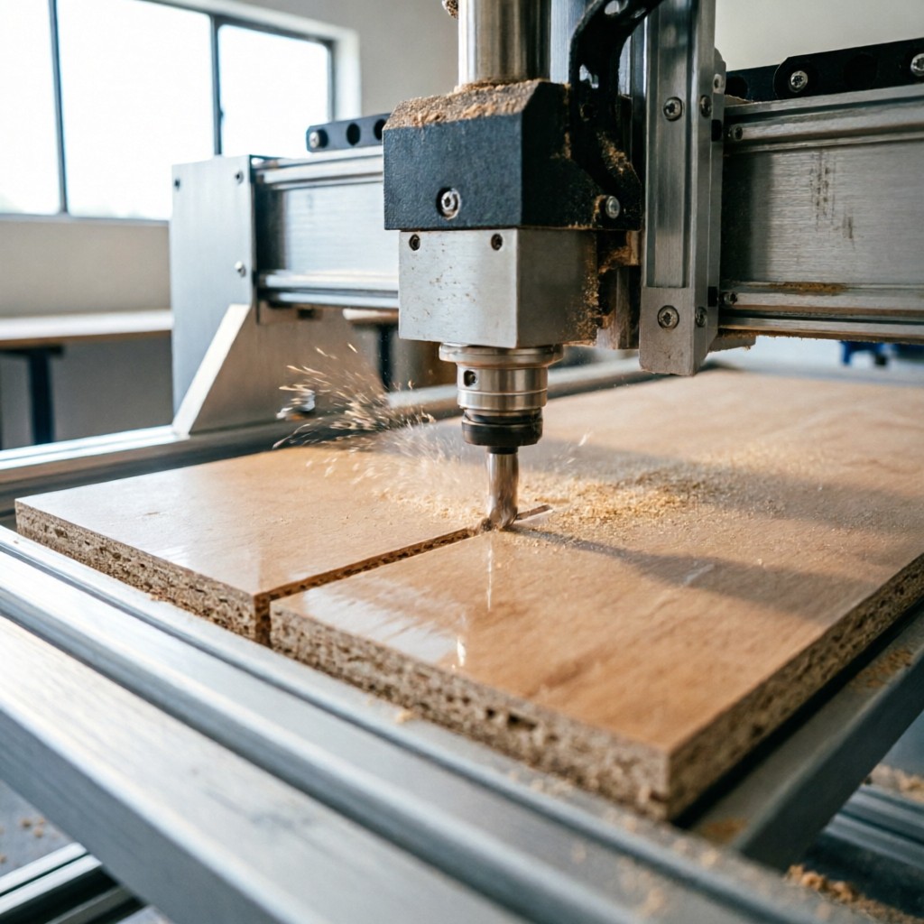 CNC machining of lightweight RV interior panel materials showing precise cut edges