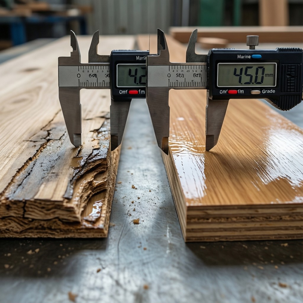 comparison of delaminated standard plywo Comparison of delaminated standard plywood versus intact marine grade plywood after testing