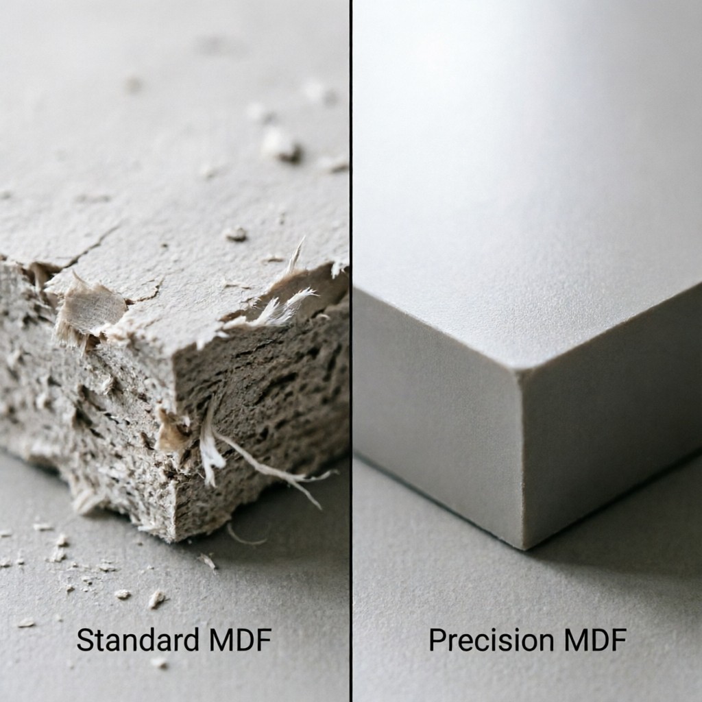 comparison of edge quality between stand Comparison of edge quality between standard and precision MDF after CNC routing