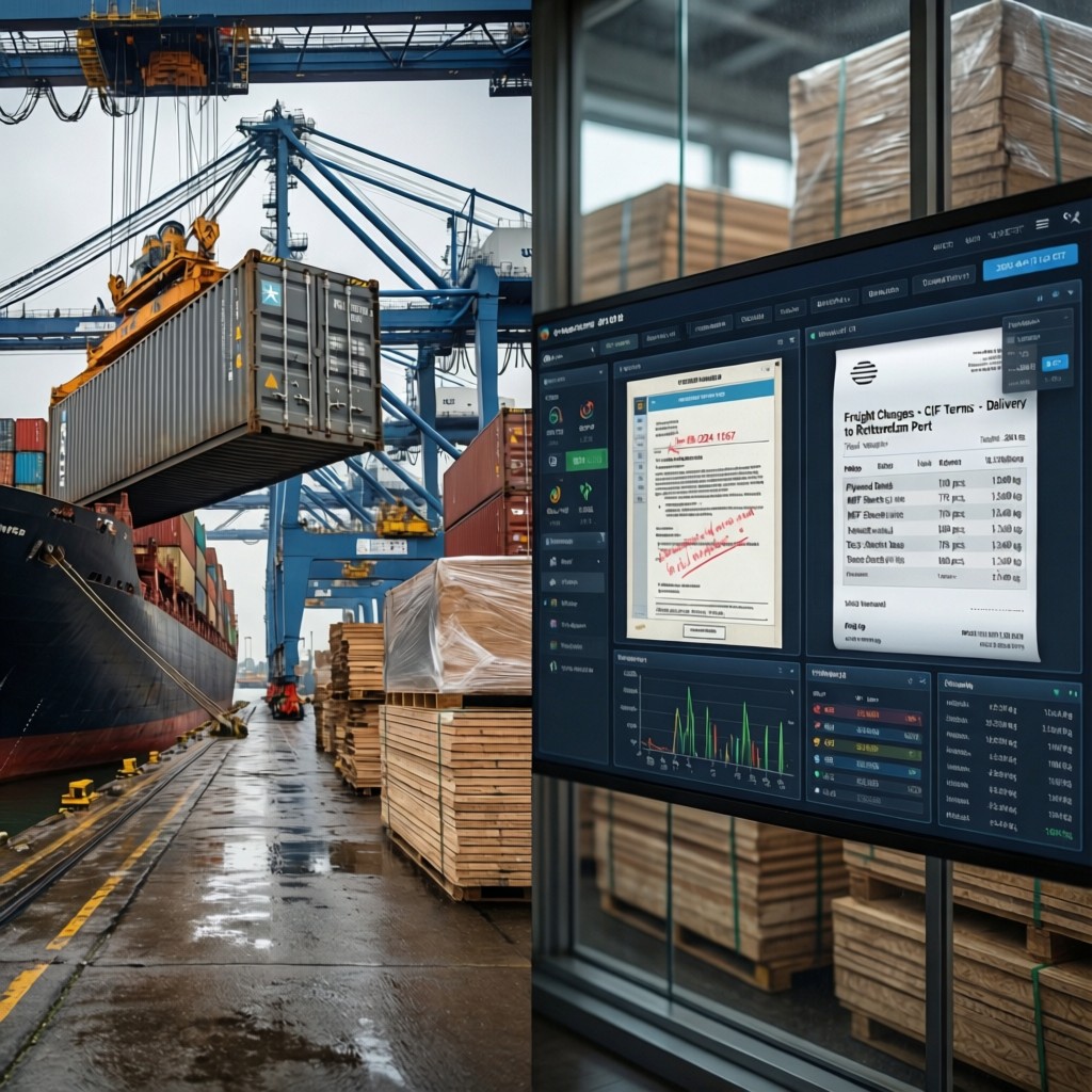 Comparison of FOB port loading operations versus CIF logistics documentation for wood panel shipments