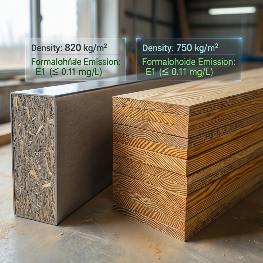 comparison of high density particleboard Comparison of high-density particleboard and structural plywood with technical spec overlays