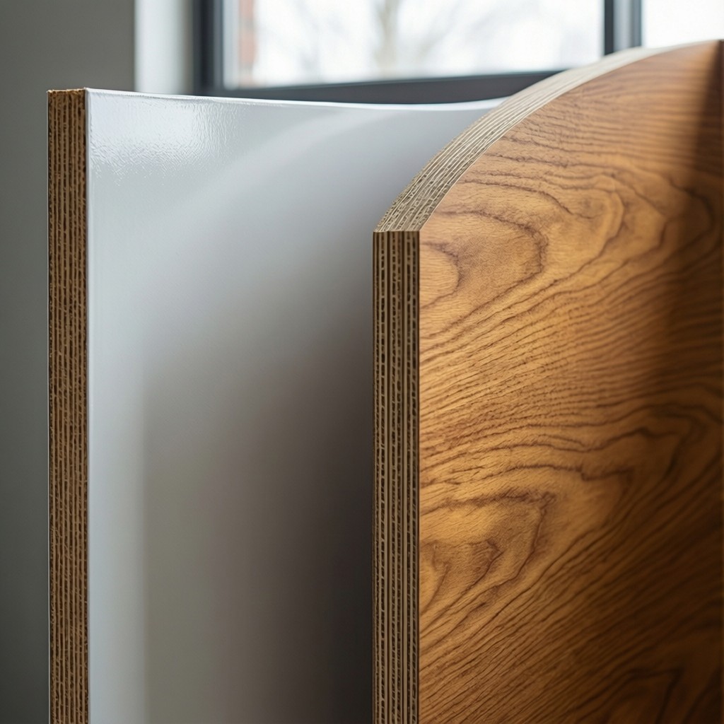 comparison of mdf and plywood curved cab Comparison of MDF and plywood curved cabinet door core material surfaces