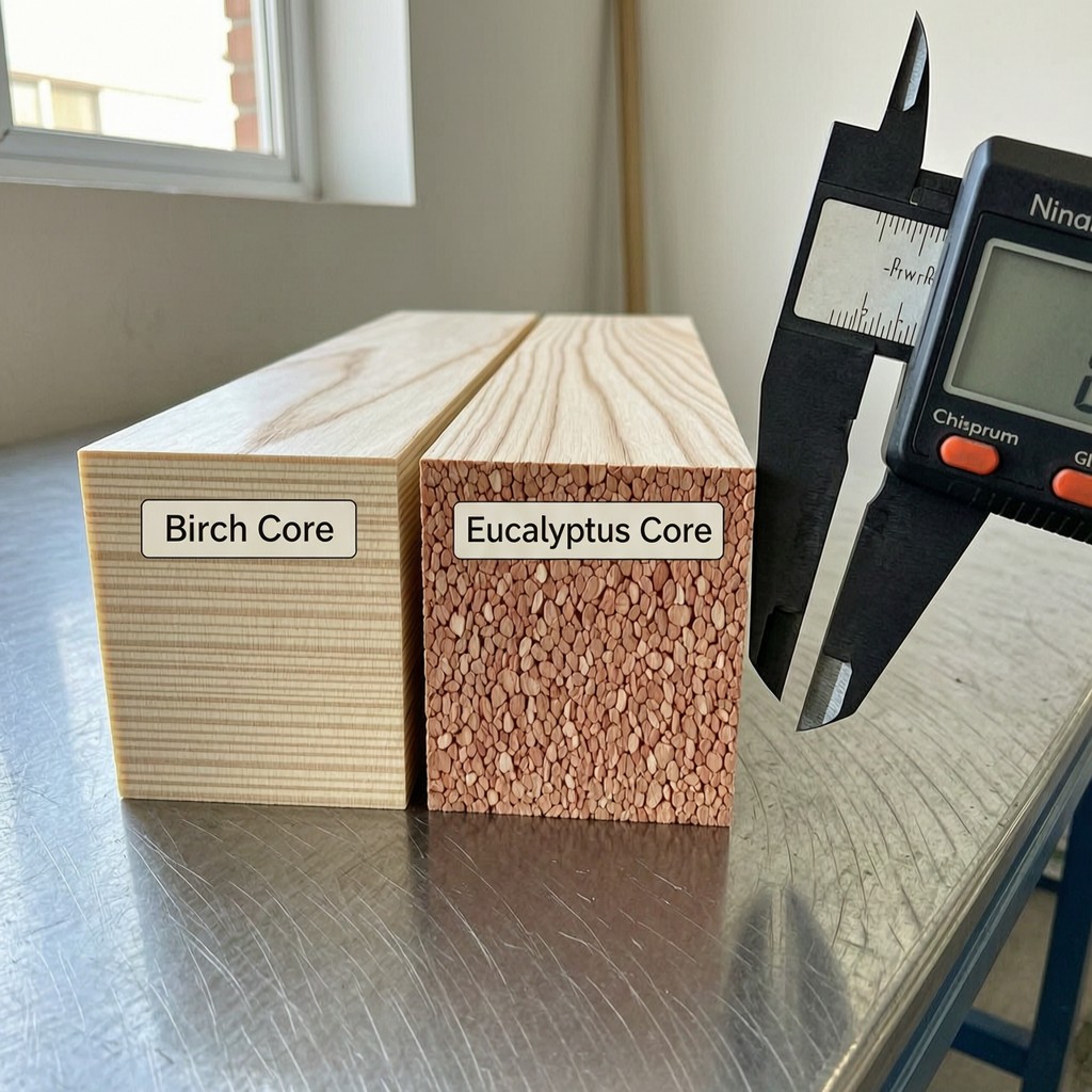 cross section comparison of birch vs euc Cross-section comparison of birch vs eucalyptus core density in plywood panels