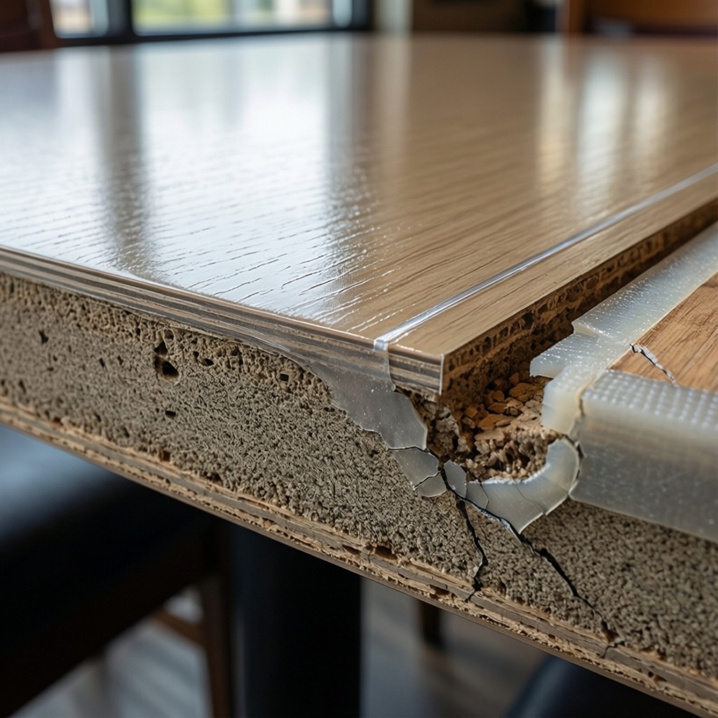 cross section comparison of pur vs eva e Cross-section comparison of PUR vs EVA edge banding durability in commercial table tops