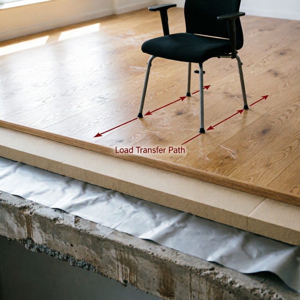 cross section of industrial flooring und Cross-section of industrial flooring underlayment specifications showing load distribution