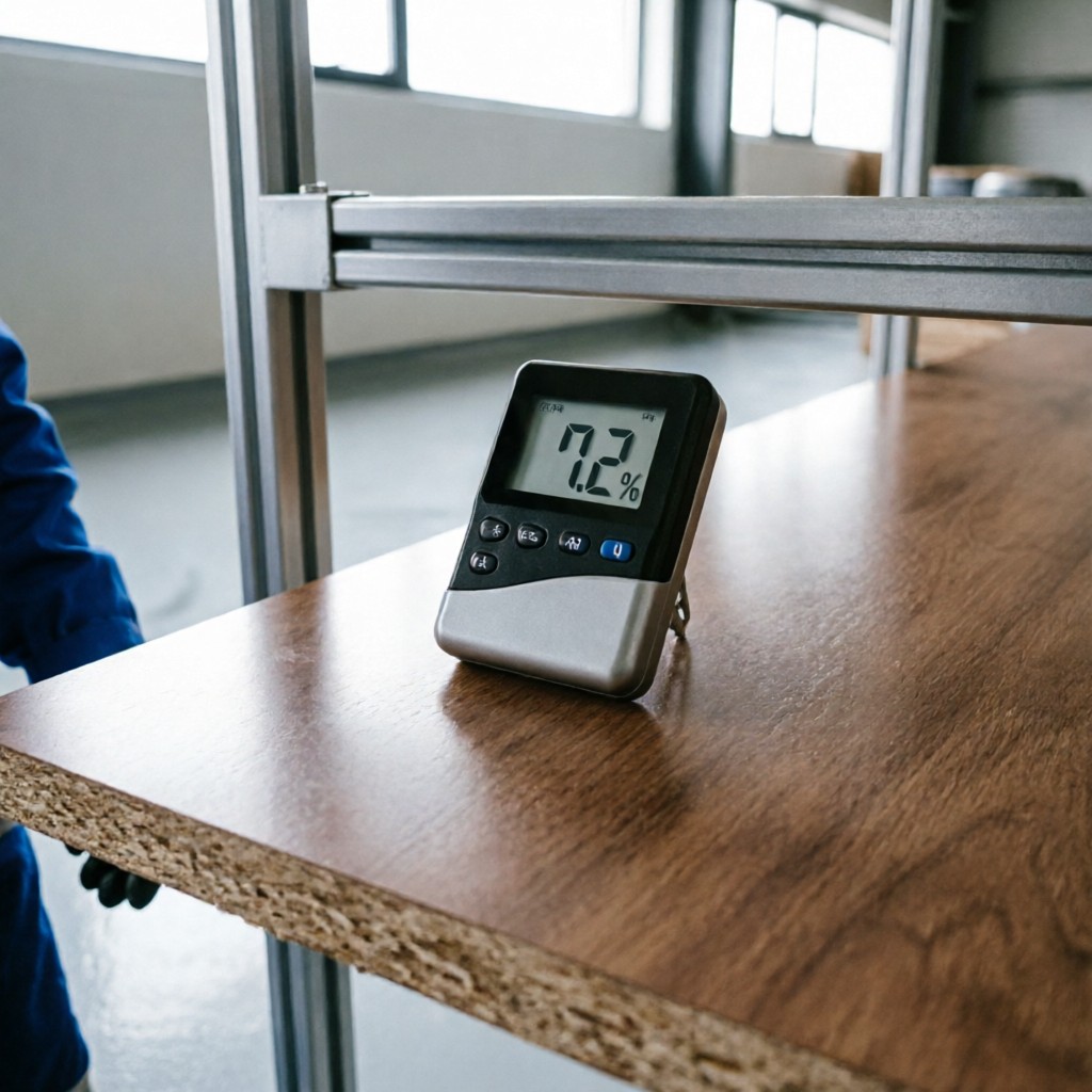 digital moisture testing on precision md Digital moisture testing on precision MDF panel in factory