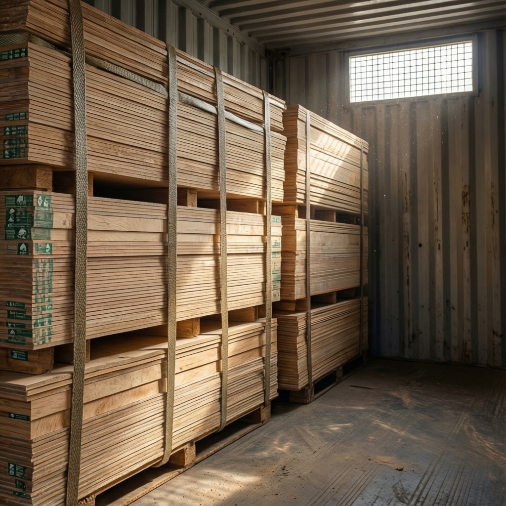 fsc and pefc certified wood panels loade FSC and PEFC certified wood panels loaded in shipping container
