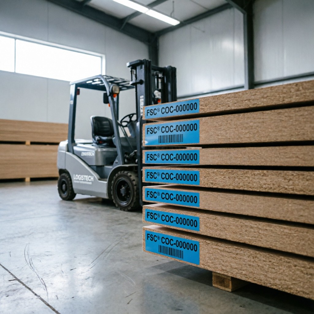 fsc certified mdf panels with traceabili FSC-certified MDF panels with traceability labels in warehouse
