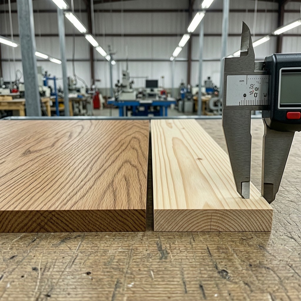 Hardwood vs softwood veneer aesthetics comparison on inspection table