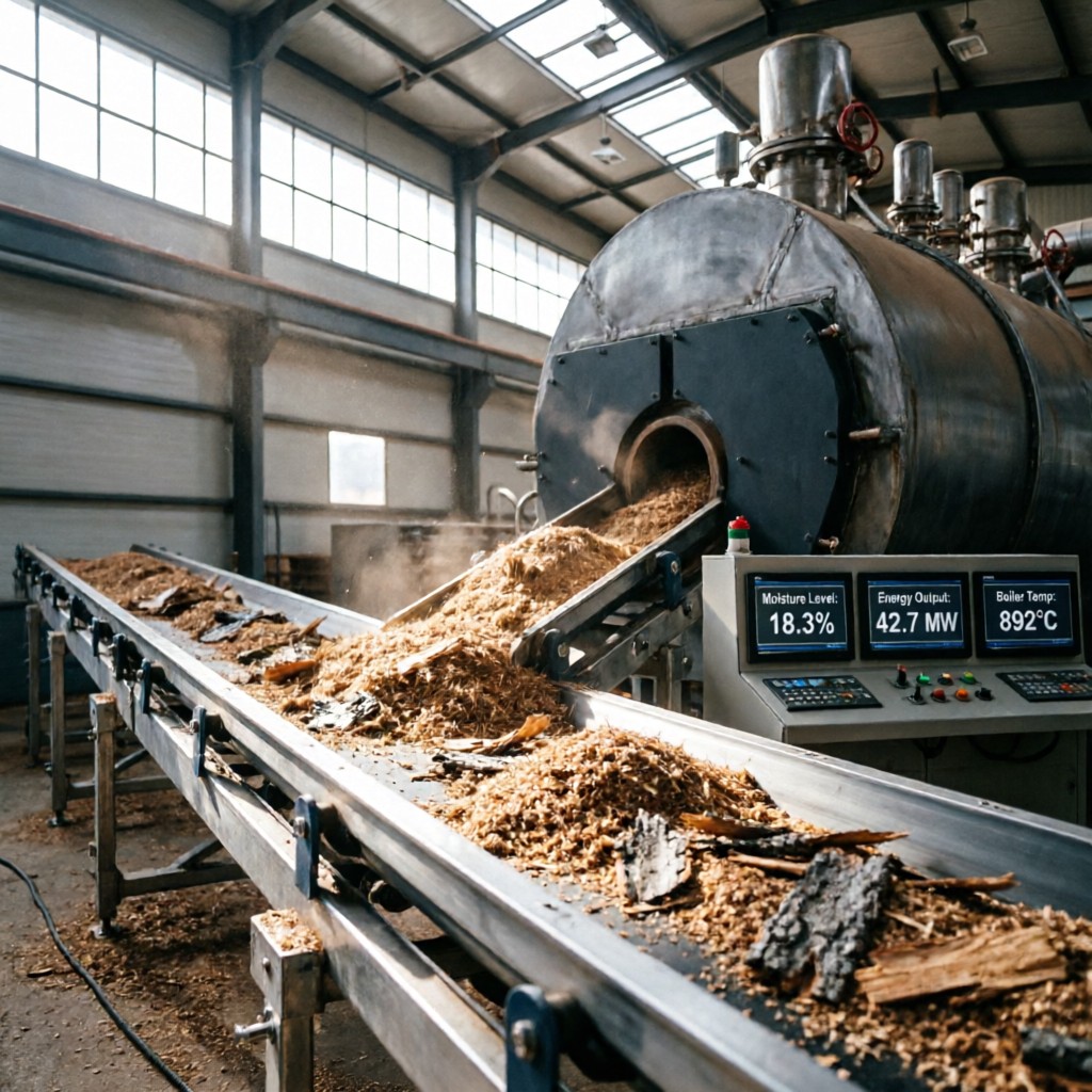 integrated wood waste processing system Integrated wood waste processing system converting biomass to energy in a modern sawmill