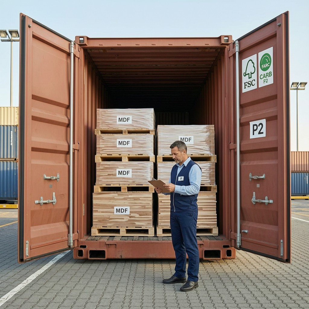 loading of fsc certified engineered wood Loading of FSC-certified engineered wood panels into a shipping container for export