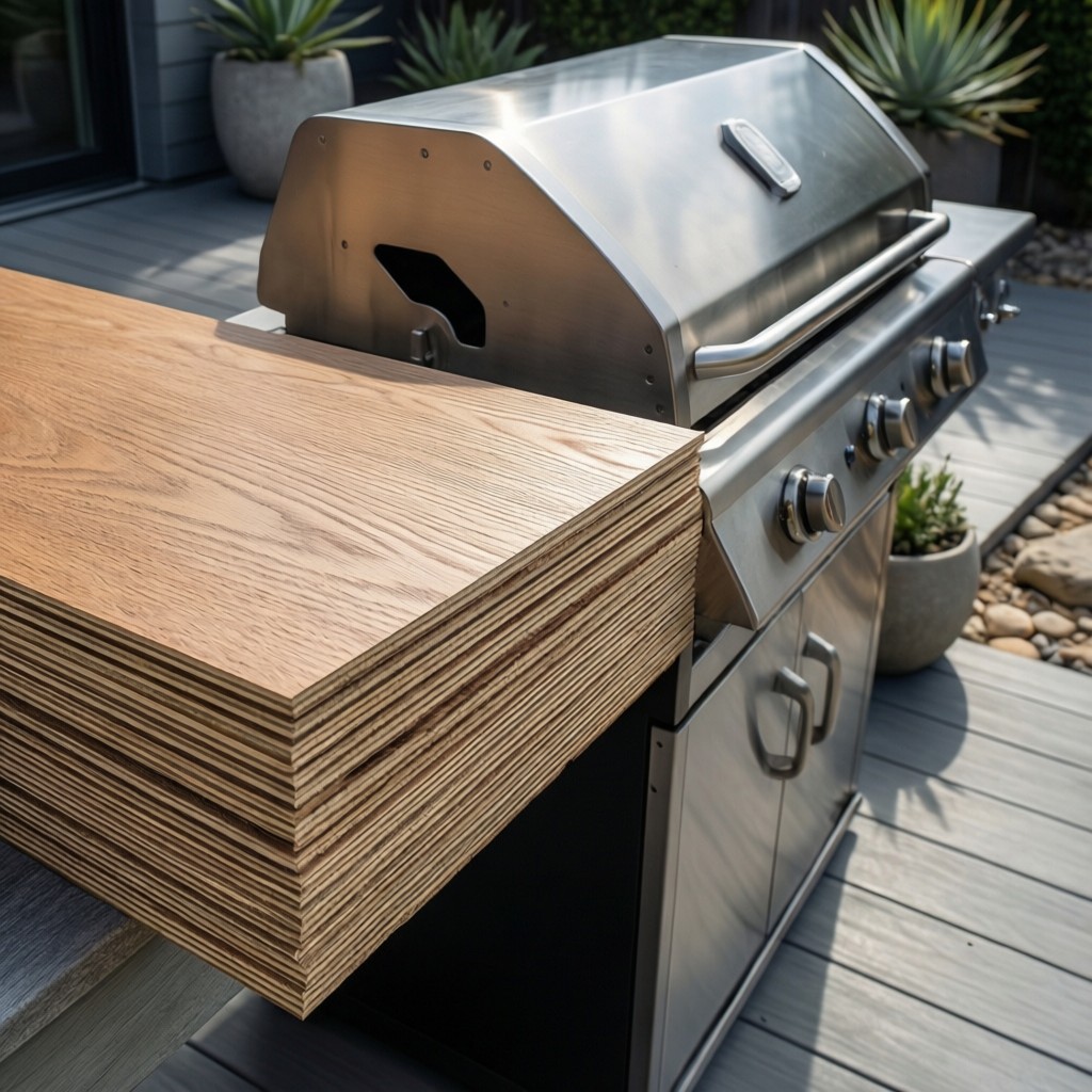 marine plywood cross section showing 5 p Marine plywood cross-section showing 5-ply construction for outdoor kitchen durability