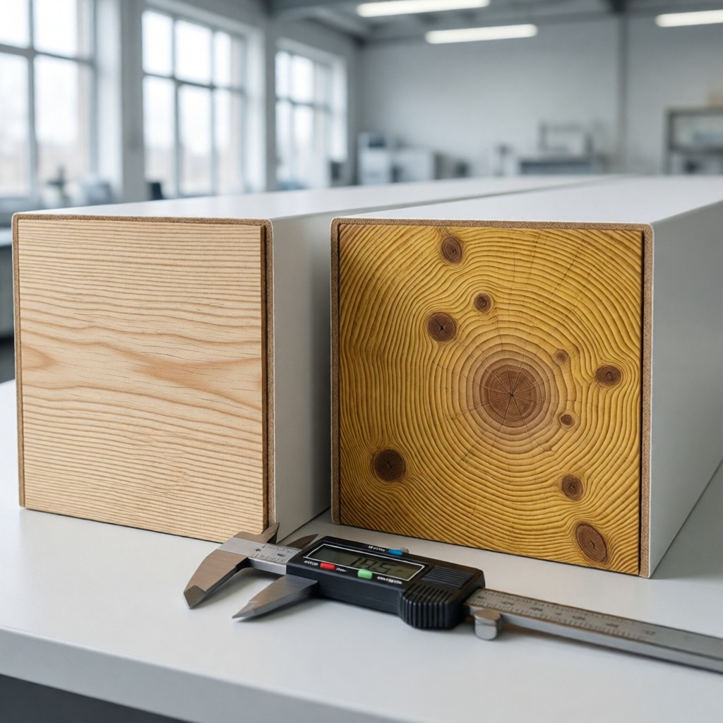 poplar vs pine wood core density compari Poplar vs pine wood core density comparison showing grain structure differences