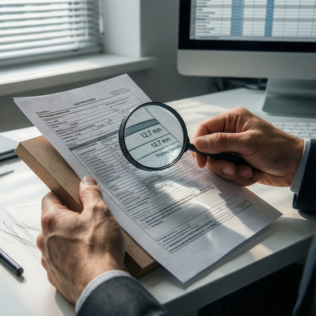 procurement manager reviewing chinese fa Procurement manager reviewing chinese factory lab report data for MDF compliance