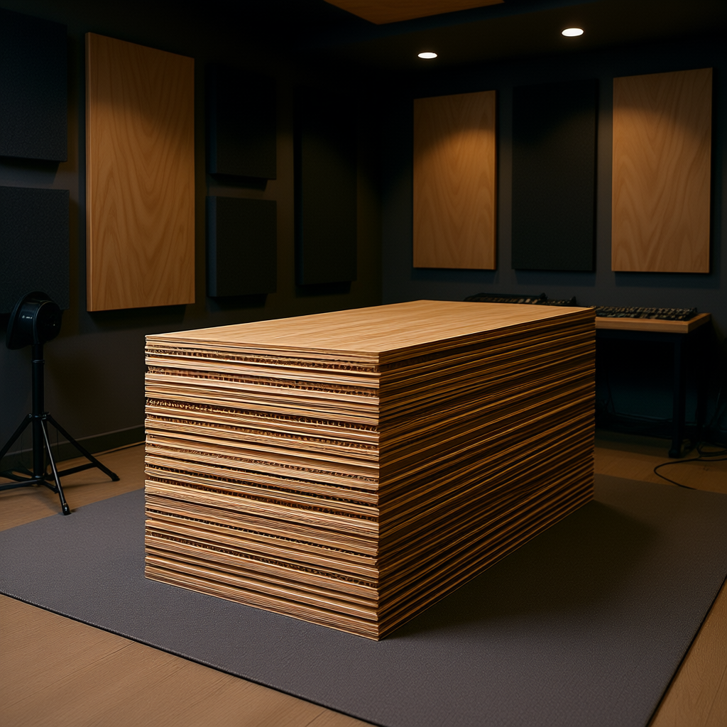 Acoustic Panels: Engineering Plywood for Sound Control - realistic industrial scene with engineered wood products