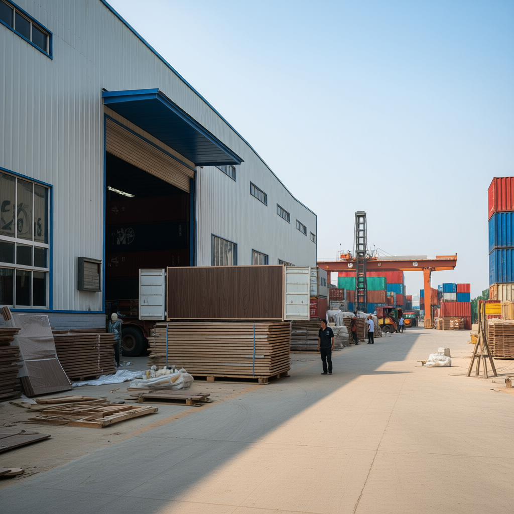Building Long-Term Relationships with Linyi Manufacturers - realistic industrial scene with engineered wood products