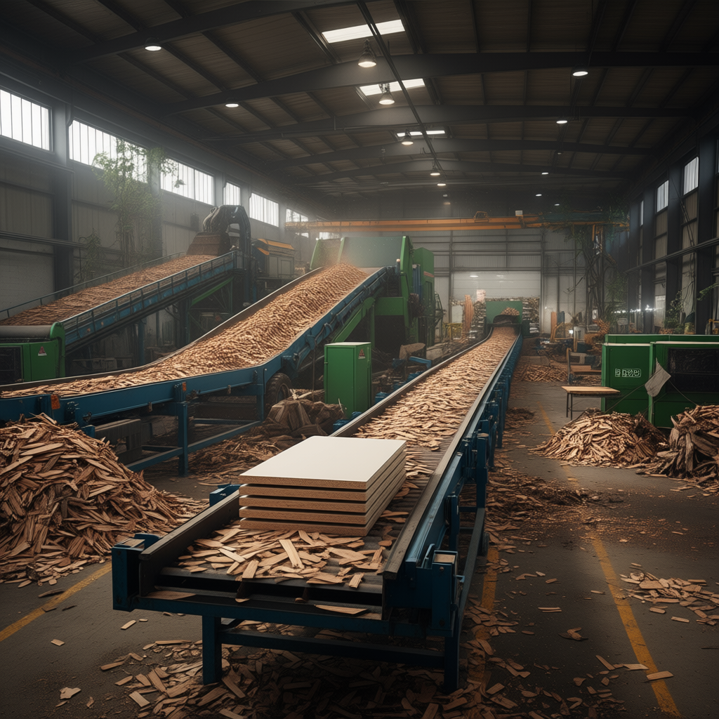 How Circular Economy is Changing Wood Waste Management - realistic industrial scene with engineered wood products