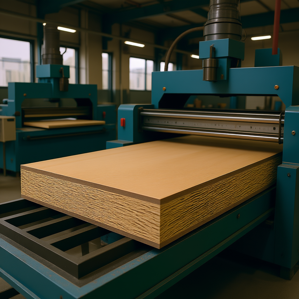 Innovations in Soy-Based Adhesives - realistic industrial scene with engineered wood products