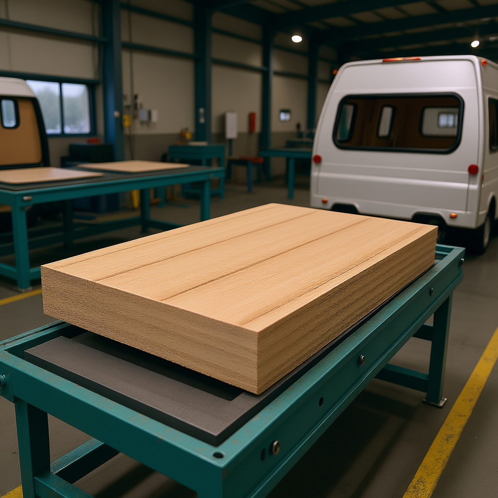 Lightweight Panels: Innovations for RV and Campervan - realistic industrial scene with engineered wood products