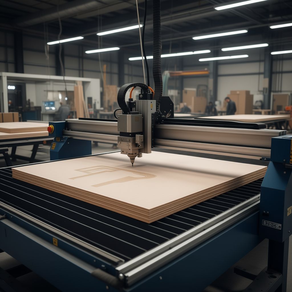 scene plywood for laser cutting why core qual 5928 1 Plywood for Laser-Cutting: Why Core Quality is Key - realistic industrial scene with engineered wood products
