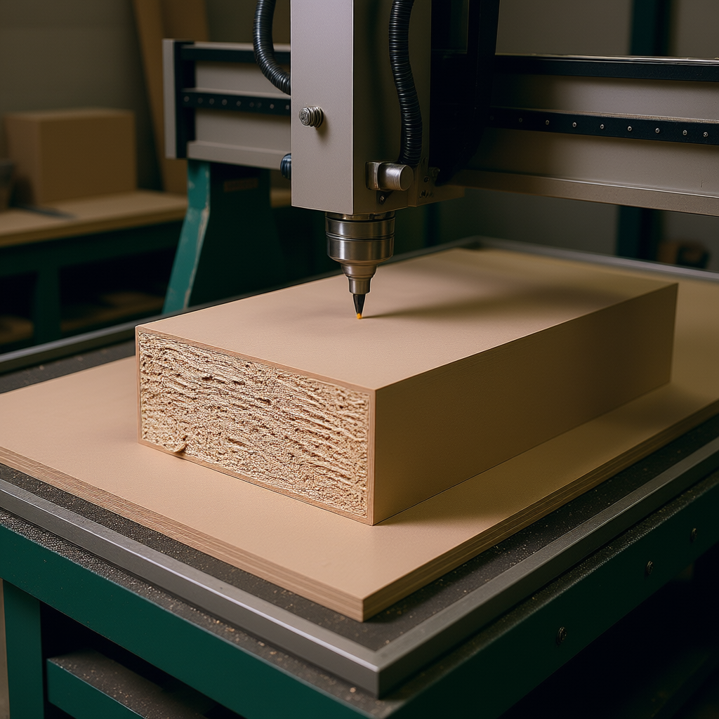 Using MDF for Intricate CNC Router Projects - realistic industrial scene with engineered wood products