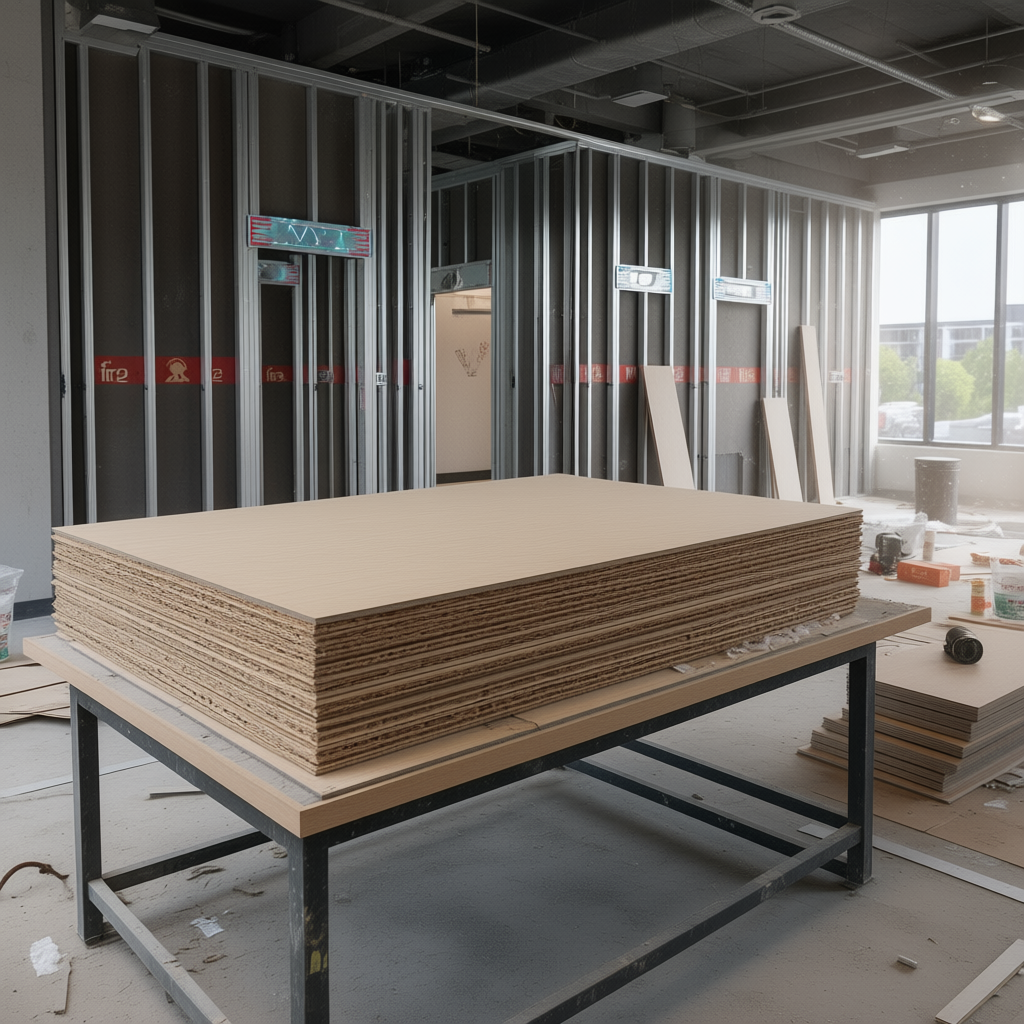 Why Architects Choose Fire-Rated MDF for Commercial Offices - realistic industrial scene with engineered wood products