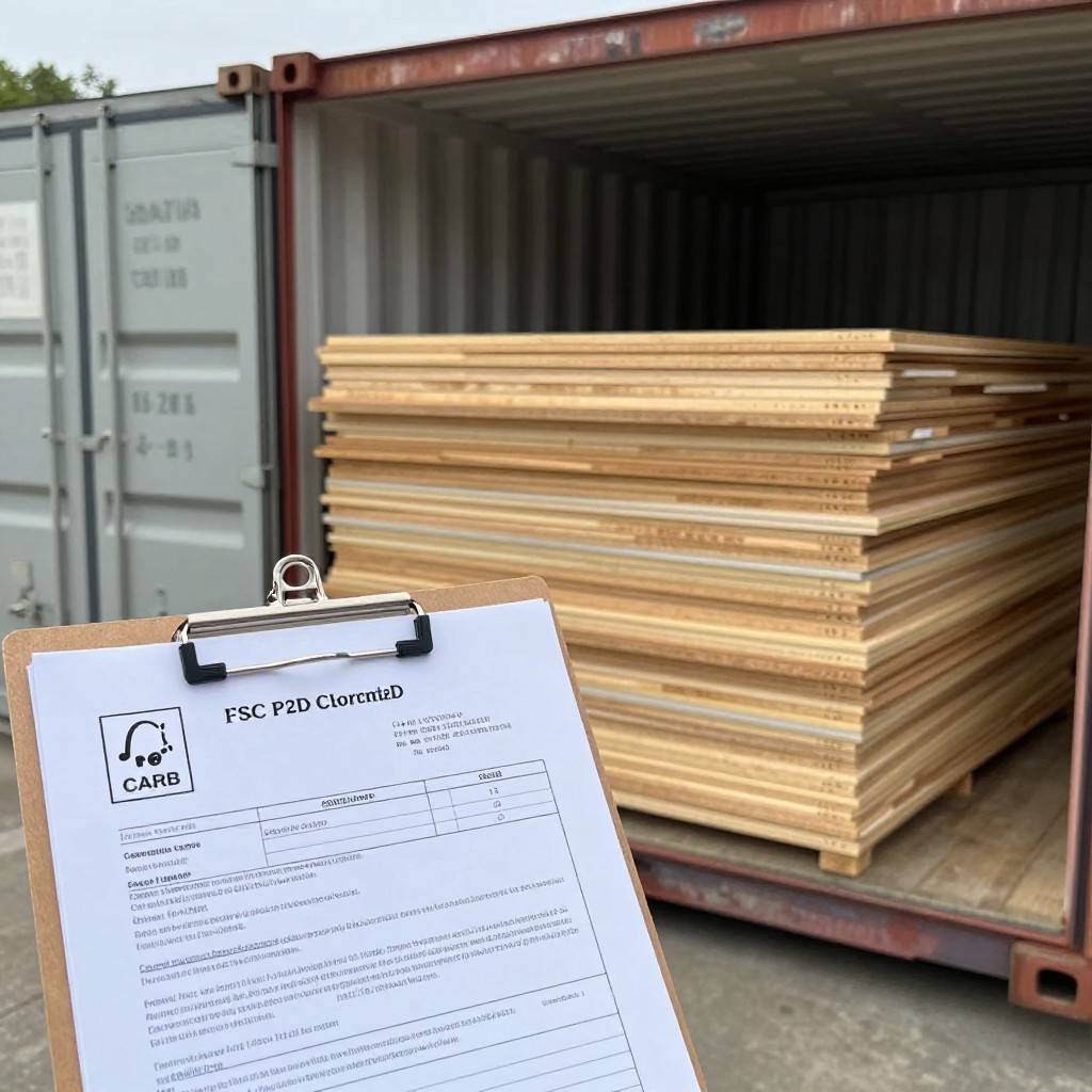 shipping container loading of certified Shipping container loading of certified wood panels with compliance documentation