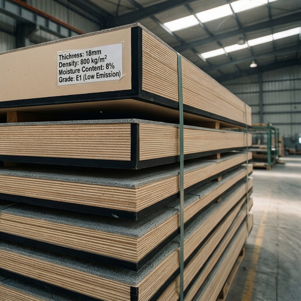 stacked mdf panels with edge protectors Stacked MDF panels with edge protectors and friction mats for secure container loading patterns