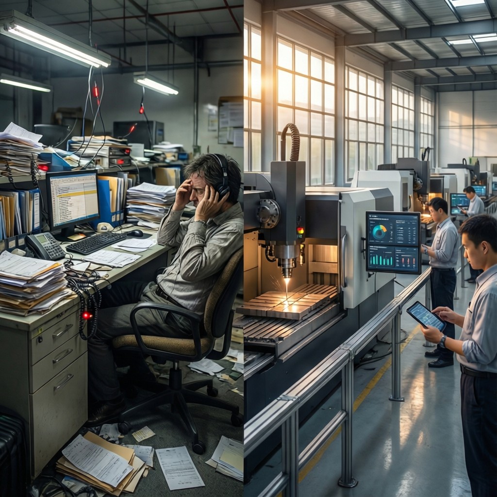 visual comparison of sourcing agent work Visual comparison of sourcing agent workflow versus direct factory manufacturing efficiency